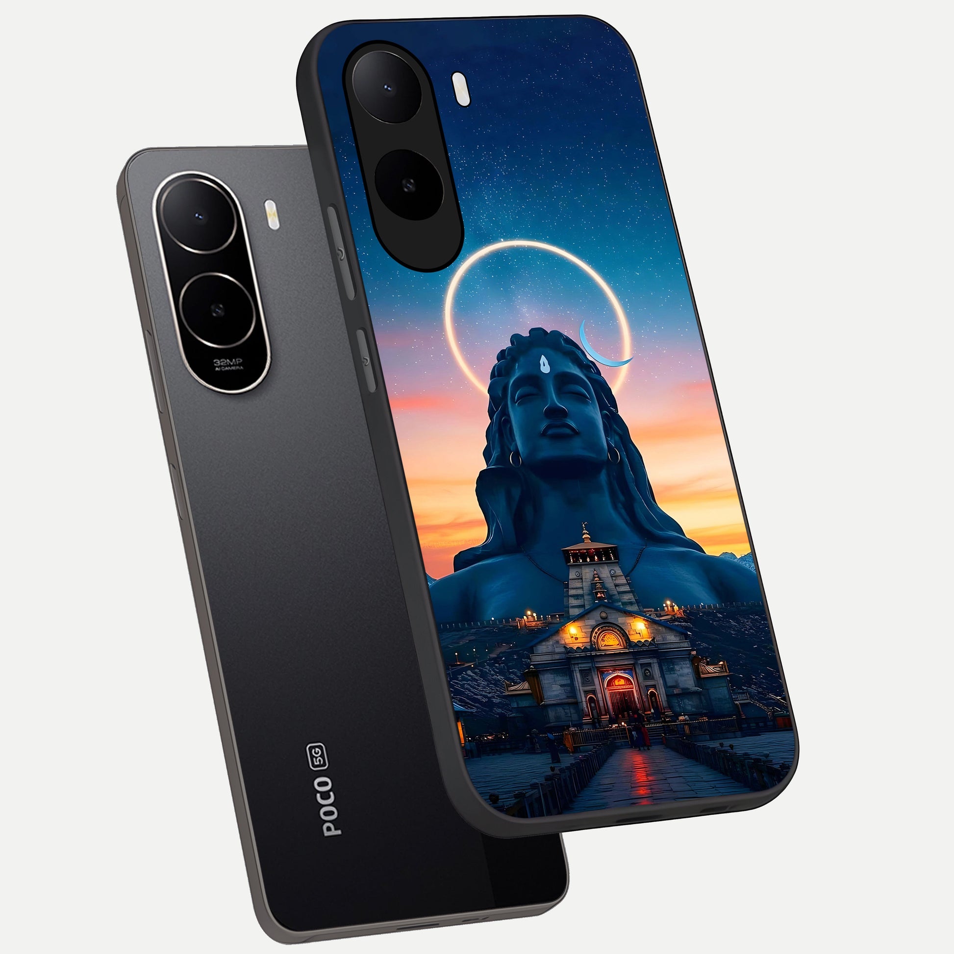  Eternal Shiva Aura phone case For Poco C85x showing premium glass back cover with detailed artwork