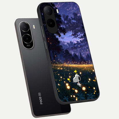  Firefly Meadow Magic phone case For Poco C85x showing premium glass back cover with detailed artwork