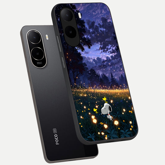  Firefly Meadow Magic phone case For Poco C85x showing premium glass back cover with detailed artwork