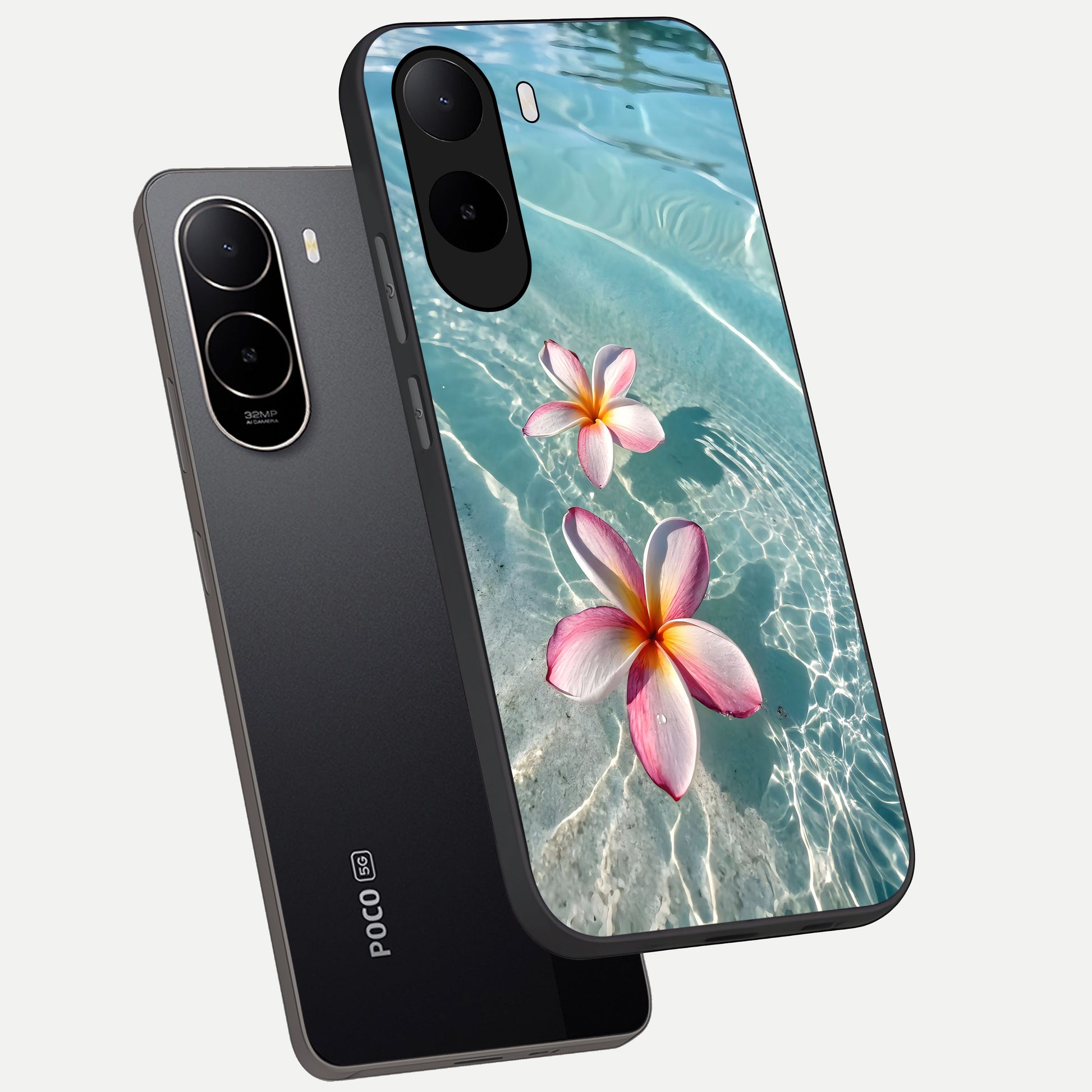 Floating Bloom Bliss phone case For Poco C85x showing premium glass back cover with detailed artwork