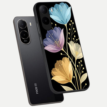  Flower Bloom Glow phone case For Poco C85x showing premium glass back cover with detailed artwork