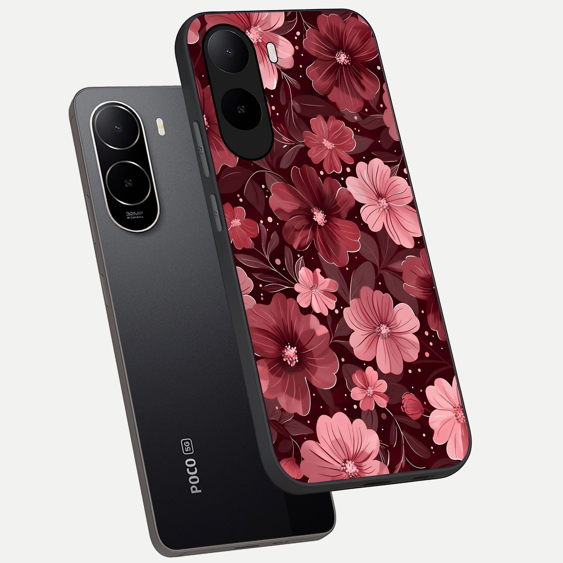  Flower Blush Bloom phone case For Poco C85x showing premium glass back cover with detailed artwork