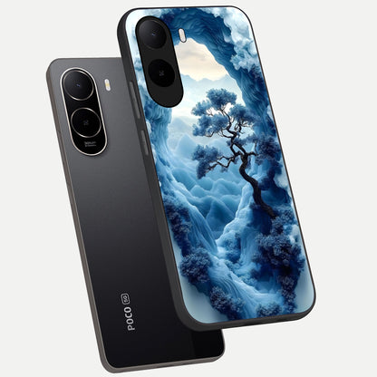  Frozen Serenity Gate phone case For Poco C85x showing premium glass back cover with detailed artwork