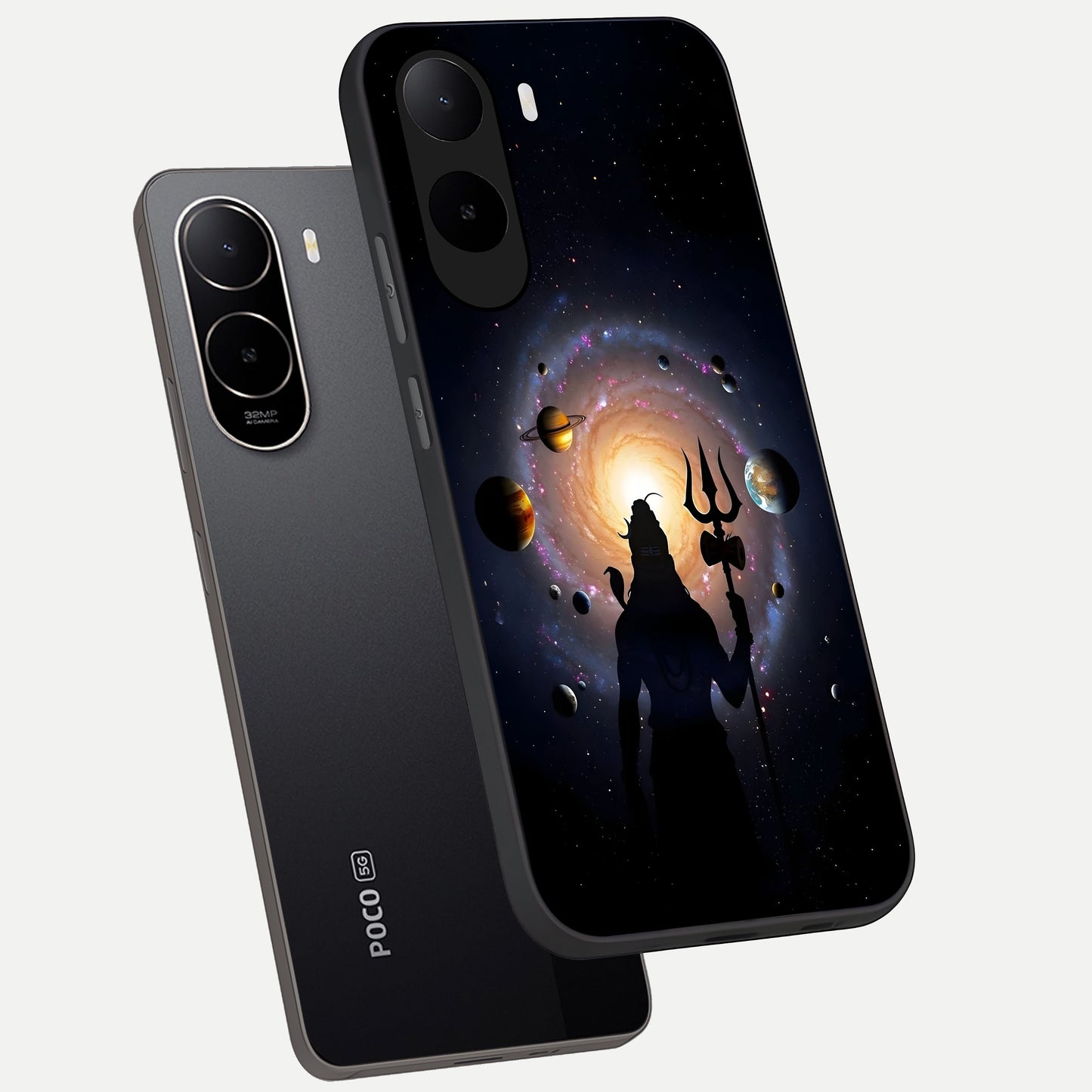  Galactic Shiva Vision phone case For Poco C85x showing premium glass back cover with detailed artwork