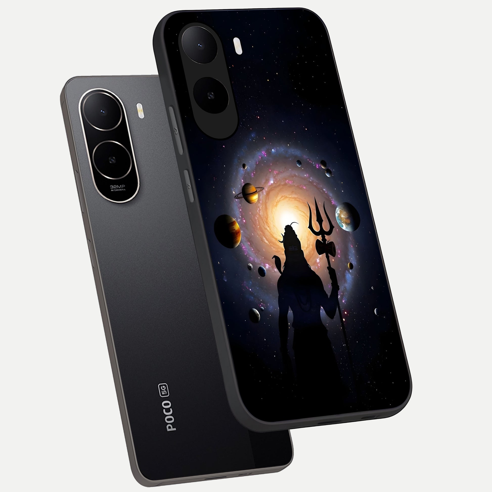  Galactic Shiva Vision phone case For Poco C85x showing premium glass back cover with detailed artwork