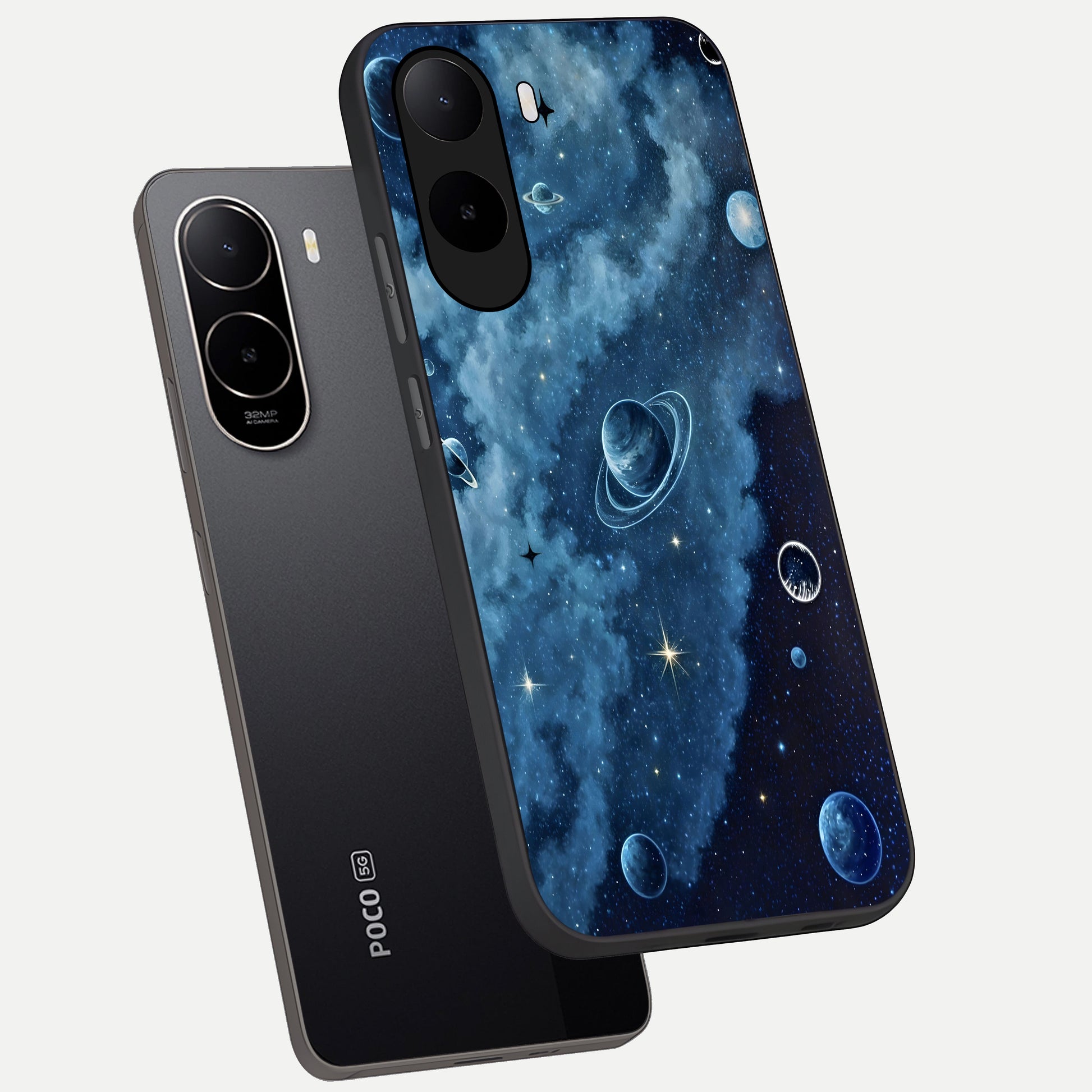  Galaxy Dream Space phone case For Poco C85x showing premium glass back cover with detailed artwork