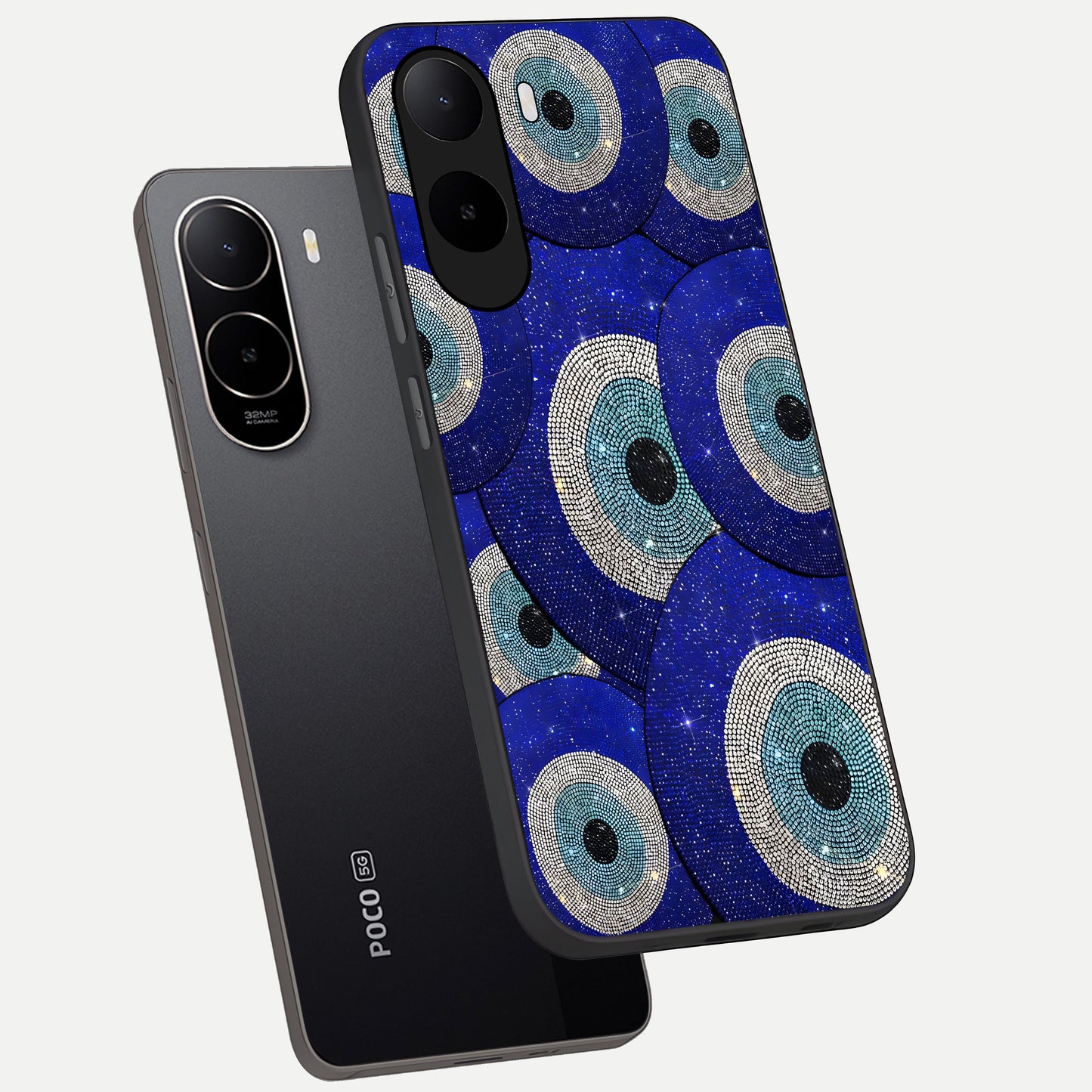  Galaxy Eye Flow phone case For Poco C85x showing premium glass back cover with detailed artwork
