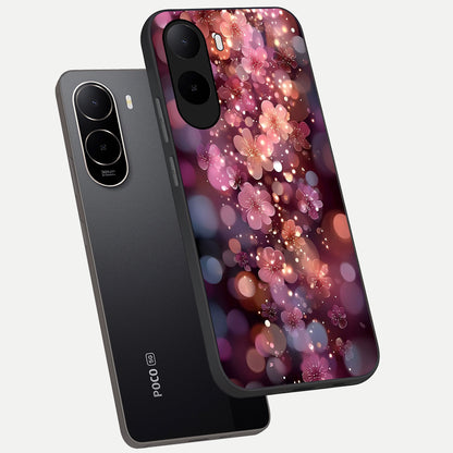  Glowing Petal Bliss phone case For Poco C85x showing premium glass back cover with detailed artwork