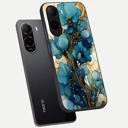  Golden Bloom Symphony phone case For Poco C85x showing premium glass back cover with detailed artwork
