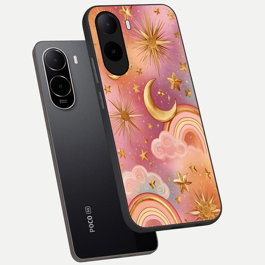  Golden Celestial Dreams phone case For Poco C85x showing premium glass back cover with detailed artwork