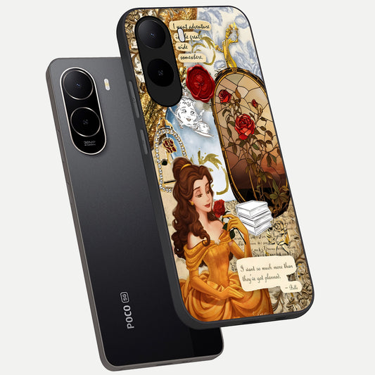  Golden Dream Belle phone case For Poco C85x showing premium glass back cover with detailed artwork