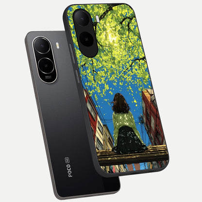  Golden Leaves Glow phone case For Poco C85x showing premium glass back cover with detailed artwork