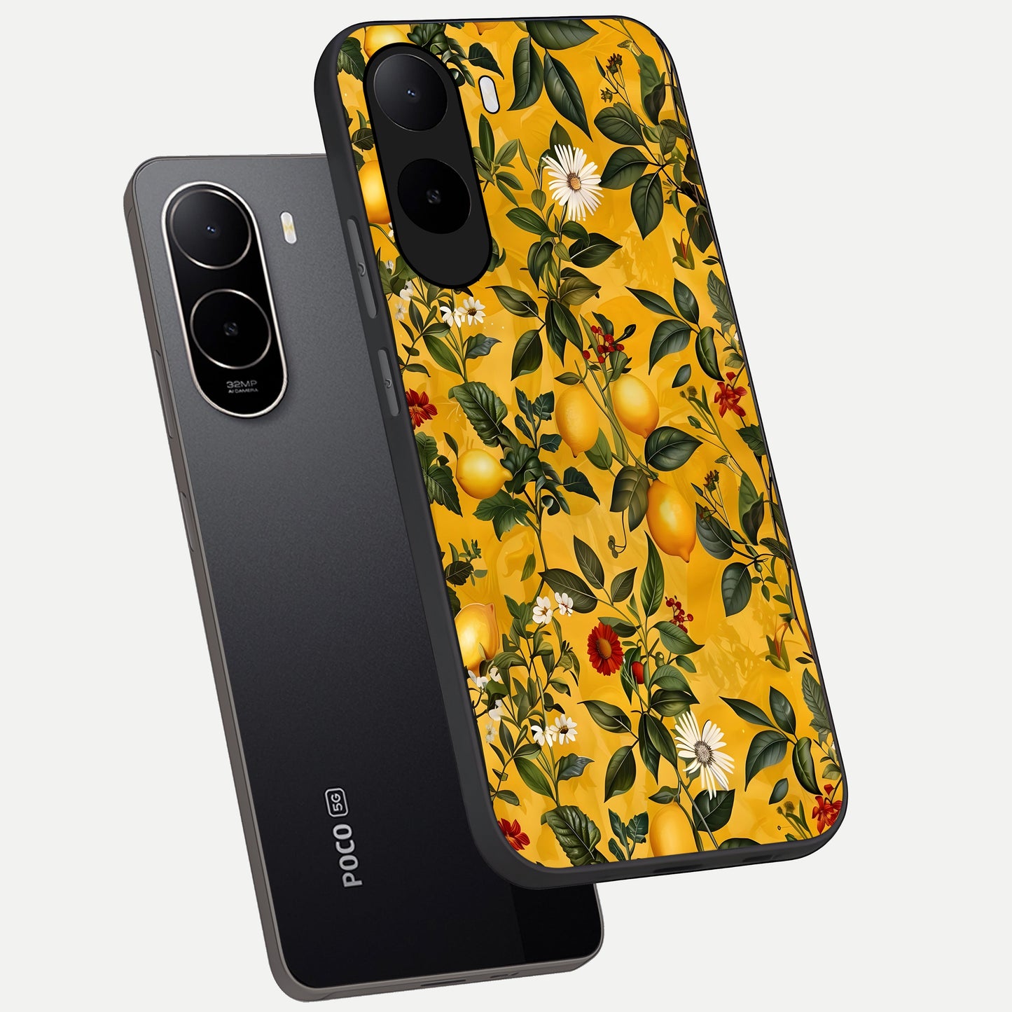  Golden Lemon Field phone case For Poco C85x showing premium glass back cover with detailed artwork