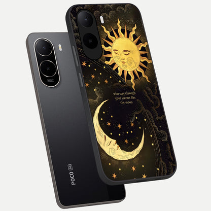  Golden Lunar Love phone case For Poco C85x showing premium glass back cover with detailed artwork