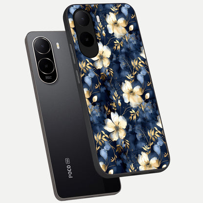  Golden Midnight Bloom phone case For Poco C85x showing premium glass back cover with detailed artwork