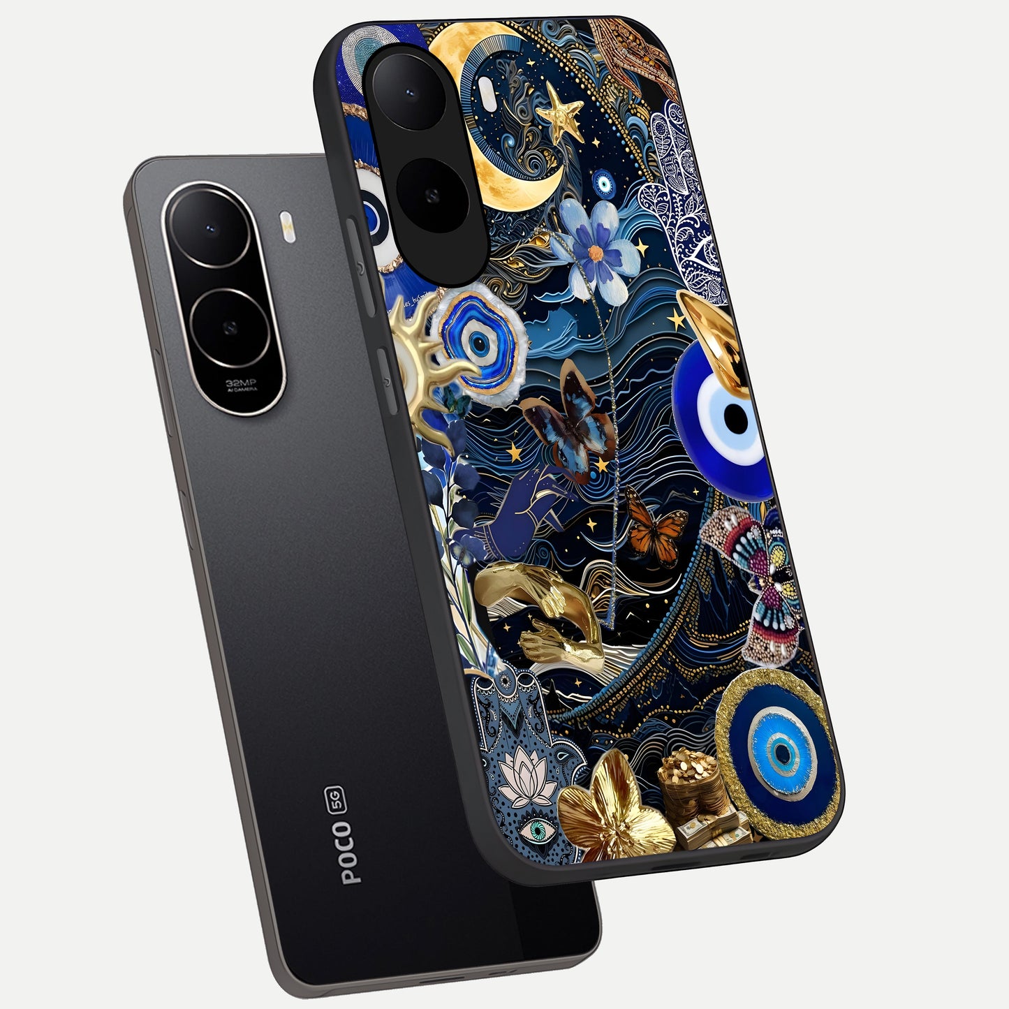  Golden Moon Magic phone case For Poco C85x showing premium glass back cover with detailed artwork