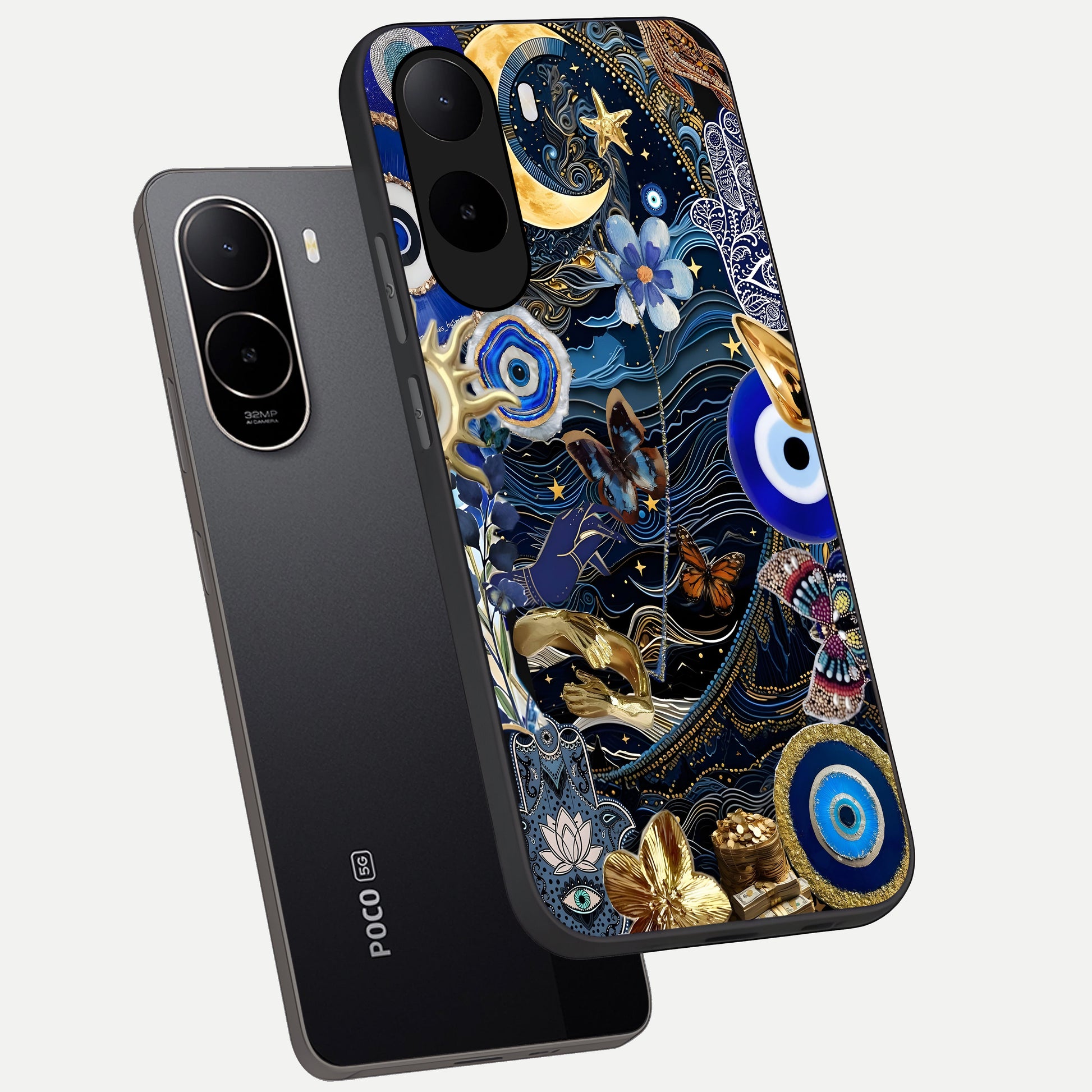  Golden Moon Magic phone case For Poco C85x showing premium glass back cover with detailed artwork