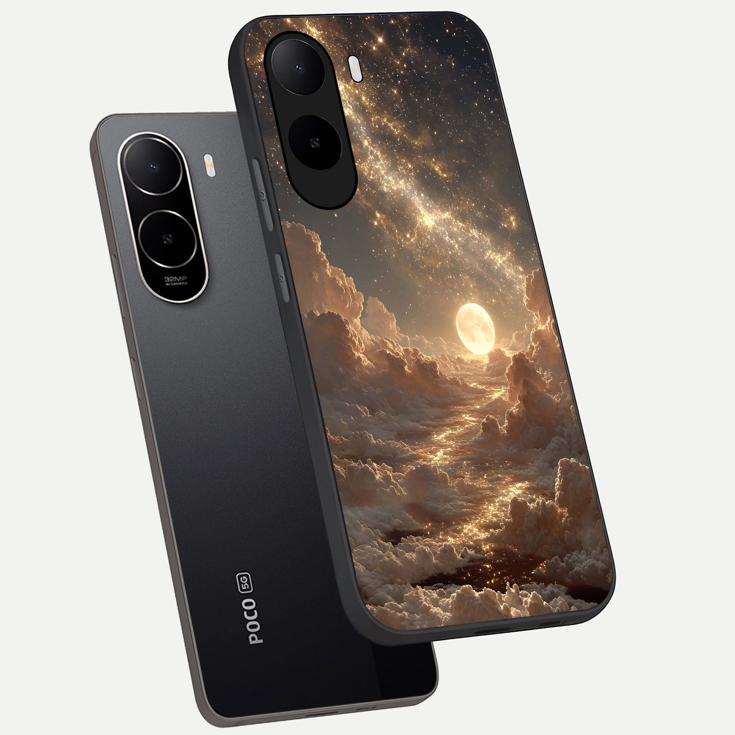  Golden Sky Dream phone case For Poco C85x showing premium glass back cover with detailed artwork