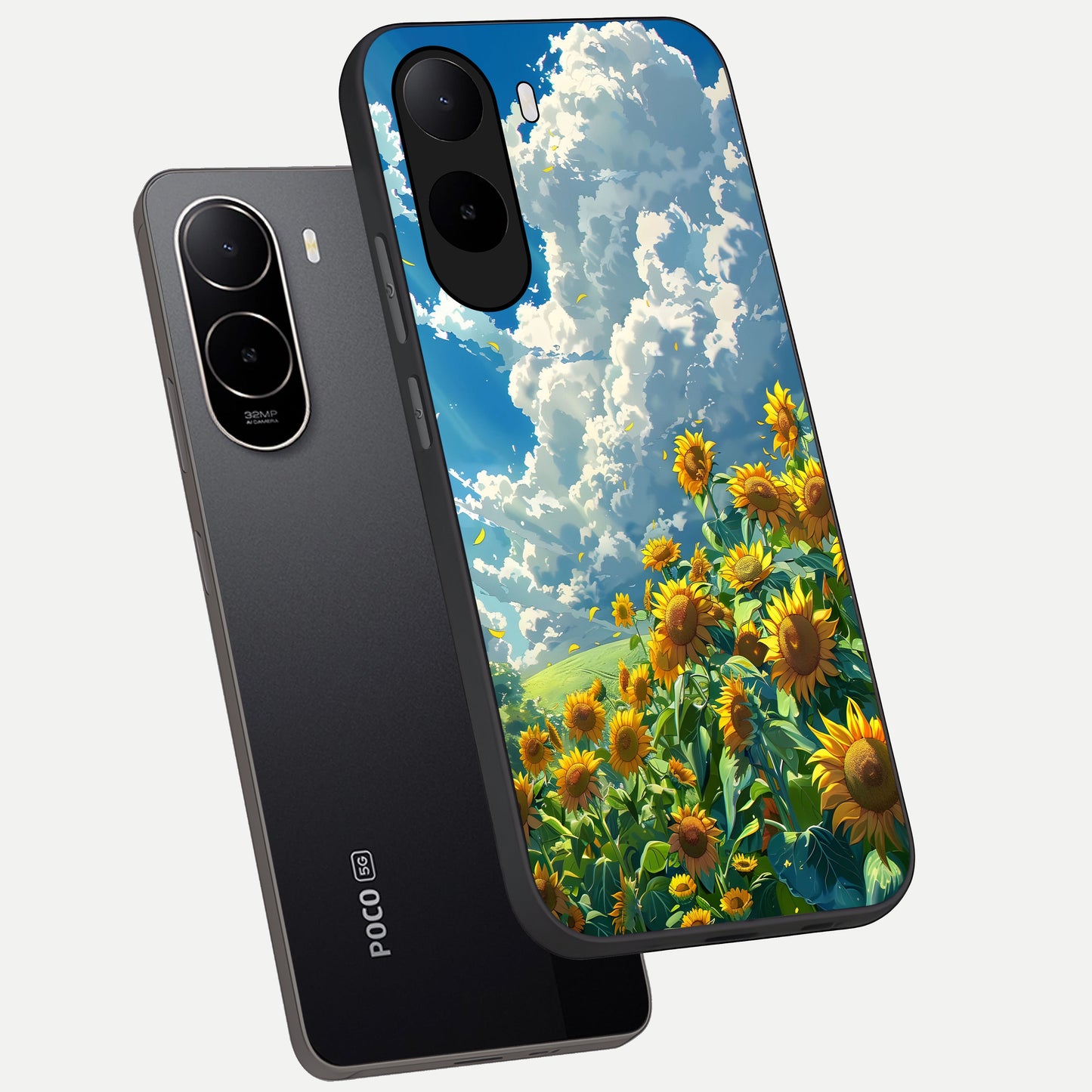  Golden Sun Glory phone case For Poco C85x showing premium glass back cover with detailed artwork