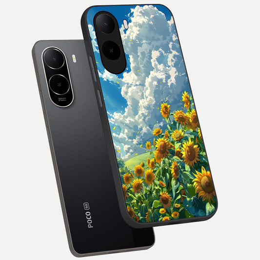  Golden Sun Glory phone case For Poco C85x showing premium glass back cover with detailed artwork