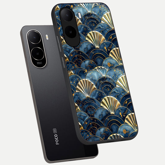  Golden Wave Luxe phone case For Poco C85x showing premium glass back cover with detailed artwork