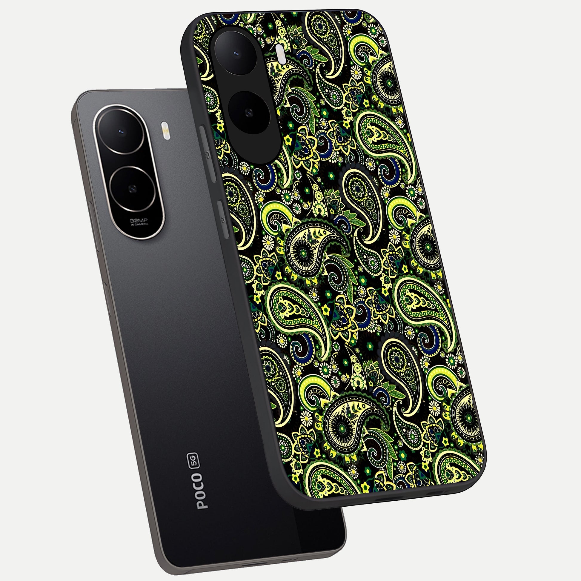  Green Lemon phone case For Poco C85x showing premium glass back cover with detailed artwork
