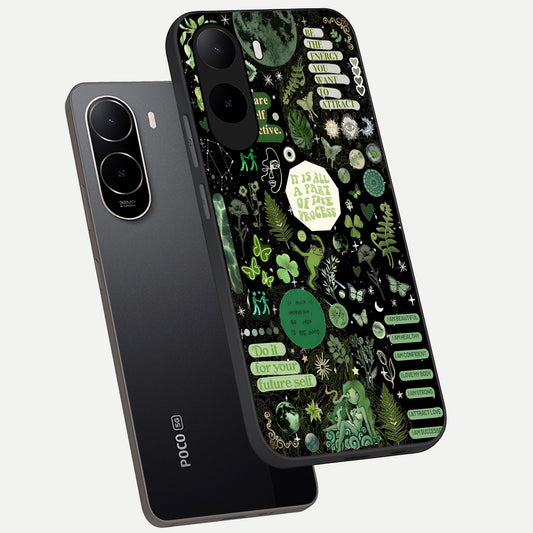  Green Mandala Pattern phone case For Poco C85x showing premium glass back cover with detailed artwork