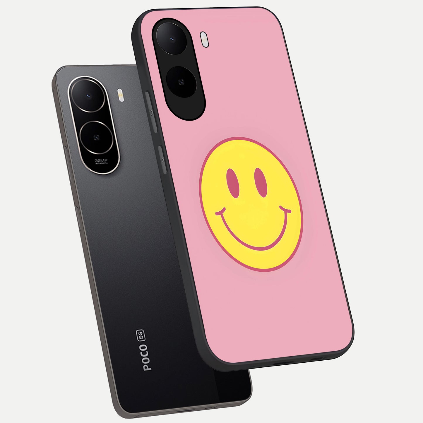  Happy Pink Mood phone case For Poco C85x showing premium glass back cover with detailed artwork