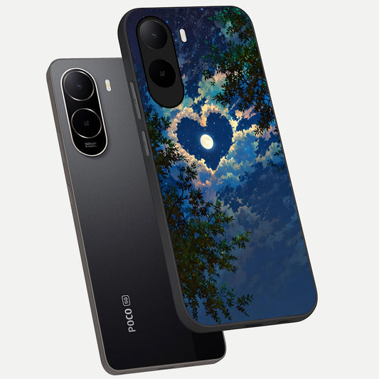  Heart With Moon Sky phone case For Poco C85x showing premium glass back cover with detailed artwork