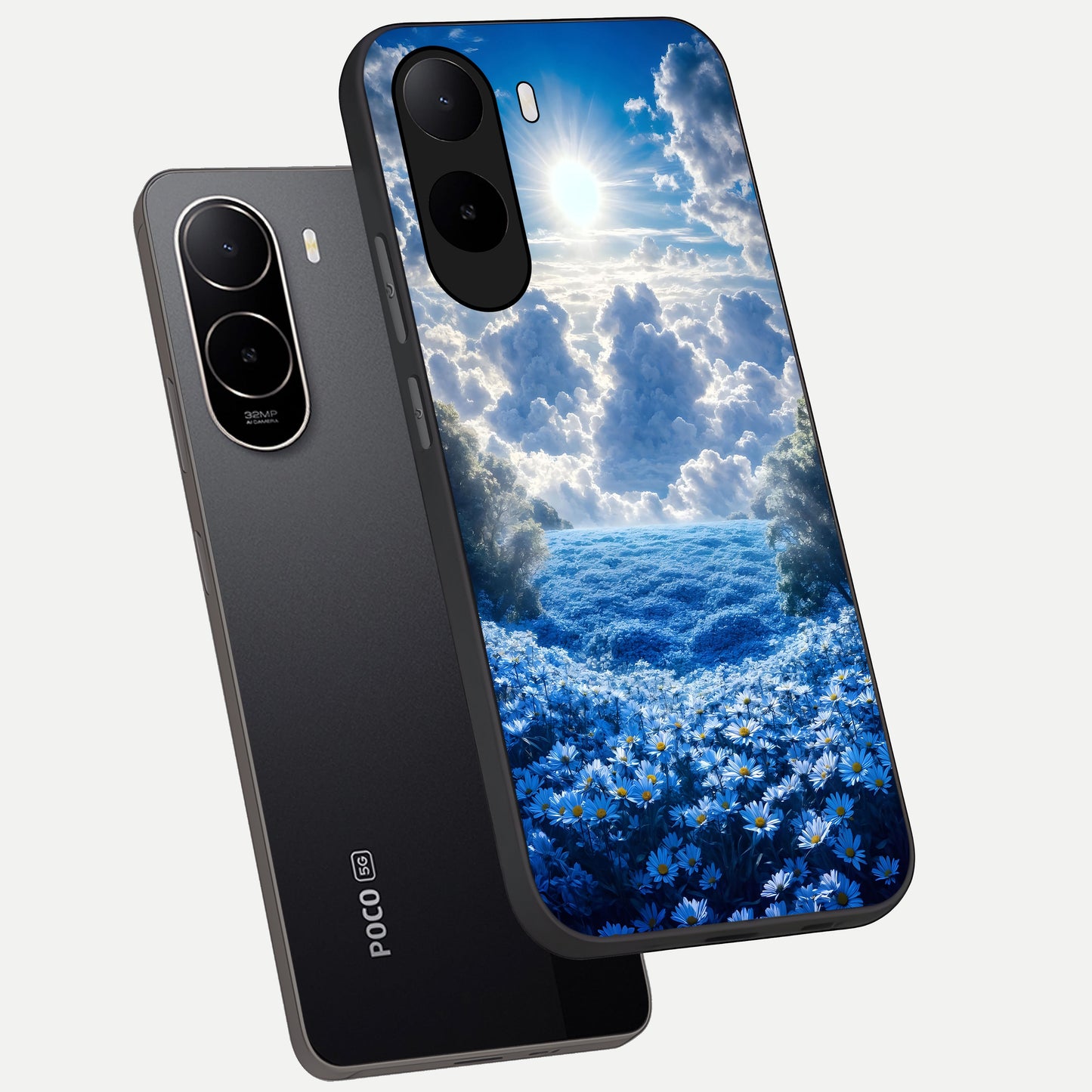  Heavenly Daisy Horizon phone case For Poco C85x showing premium glass back cover with detailed artwork