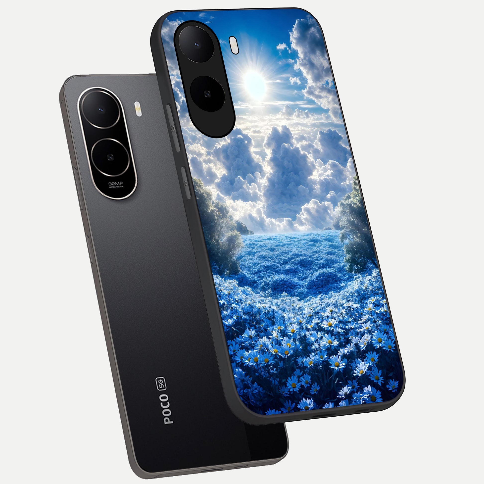  Heavenly Daisy Horizon phone case For Poco C85x showing premium glass back cover with detailed artwork