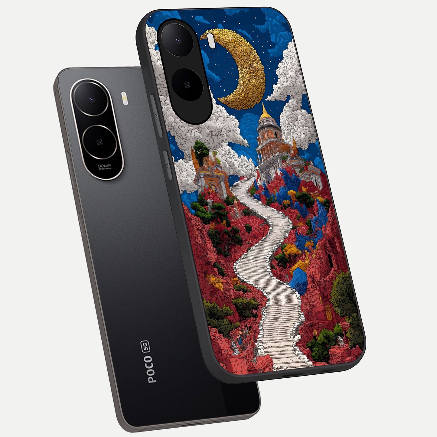  Heavenly Moon Path phone case For Poco C85x showing premium glass back cover with detailed artwork