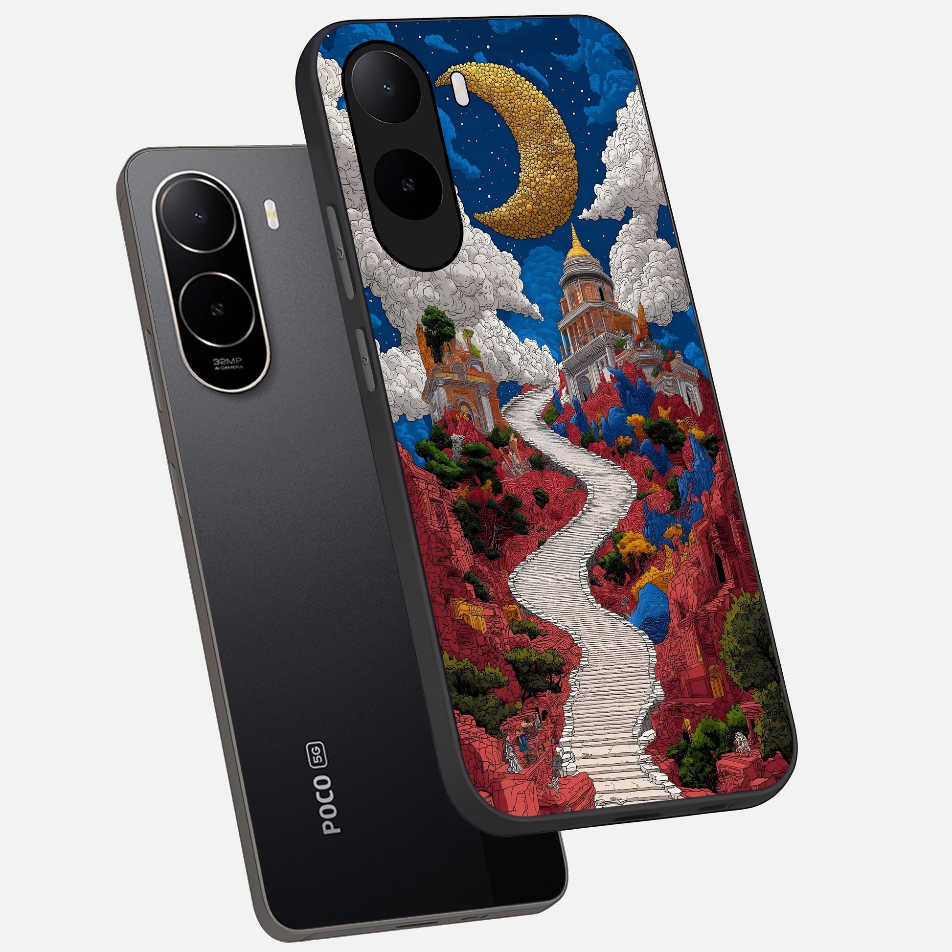  Heavenly Moon Path phone case For Poco C85x showing premium glass back cover with detailed artwork