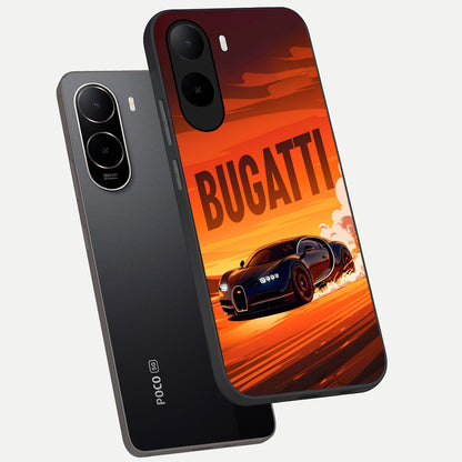  Inferno Bugatti Storm phone case For Poco C85x showing premium glass back cover with detailed artwork