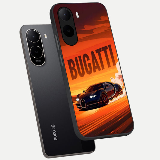  Inferno Bugatti Storm phone case For Poco C85x showing premium glass back cover with detailed artwork