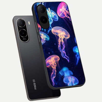  Jellyfish Pattern phone case For Poco C85x showing premium glass back cover with detailed artwork