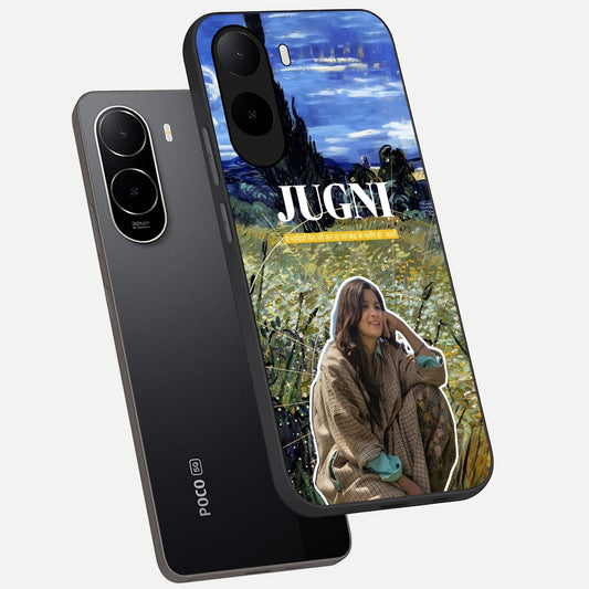  Jugni Soul Vibes phone case For Poco C85x showing premium glass back cover with detailed artwork