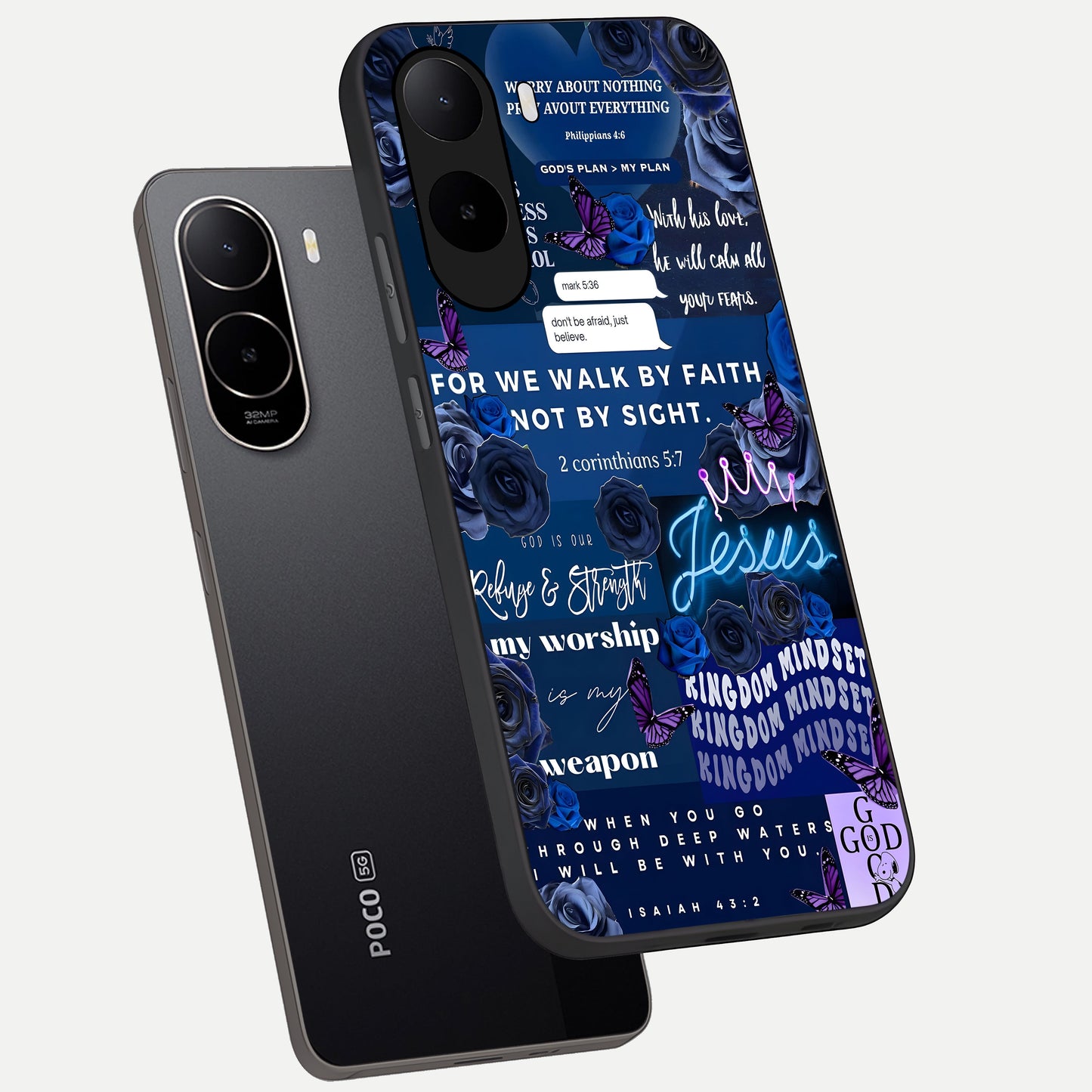  Kingdom Faith Glow phone case For Poco C85x showing premium glass back cover with detailed artwork