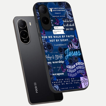  Kingdom Faith Glow phone case For Poco C85x showing premium glass back cover with detailed artwork