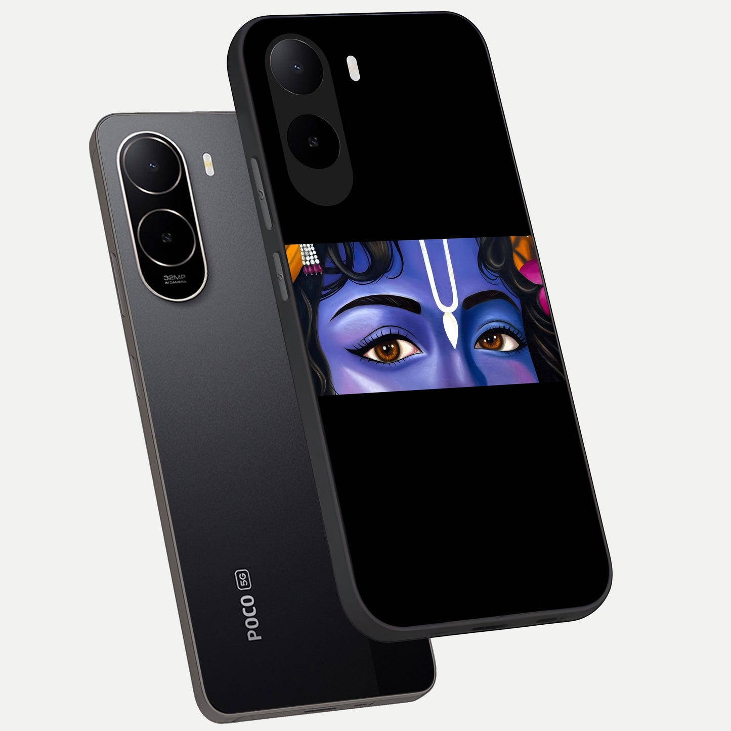  Krishna Eye phone case For Poco C85x showing premium glass back cover with detailed artwork