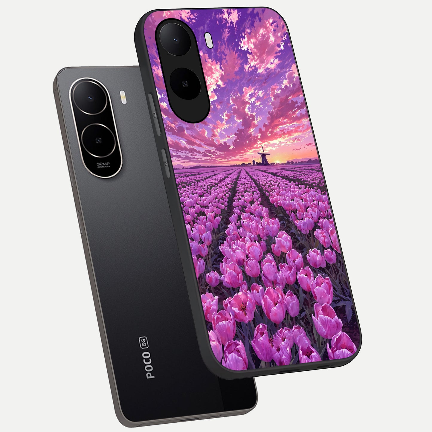  Lavender Dream Skies phone case For Poco C85x showing premium glass back cover with detailed artwork