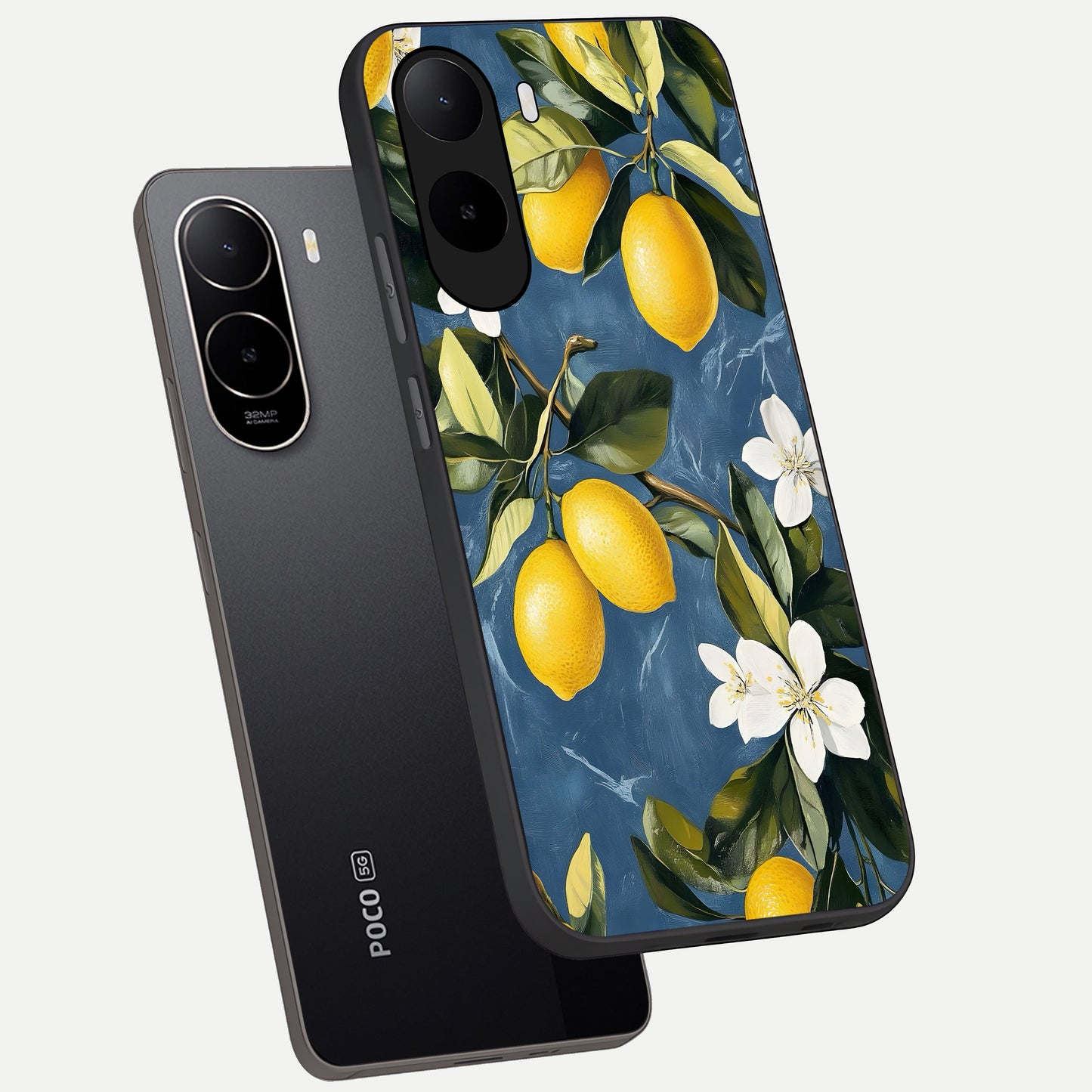  Lemon Dream Garden phone case For Poco C85x showing premium glass back cover with detailed artwork