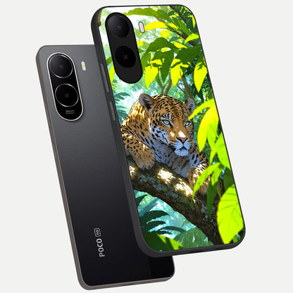  Leopard in Jungle phone case For Poco C85x showing premium glass back cover with detailed artwork