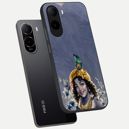  Lord Krishna phone case For Poco C85x showing premium glass back cover with detailed artwork
