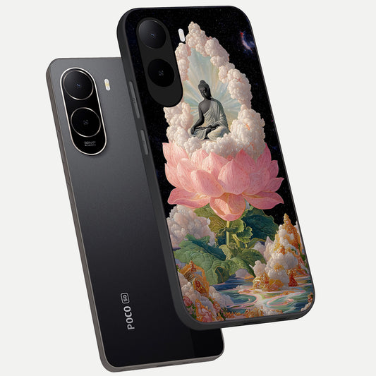  Lotus Divine Peace phone case For Poco C85x showing premium glass back cover with detailed artwork