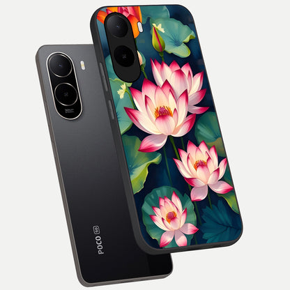  Lotus Dream Serenity phone case For Poco C85x showing premium glass back cover with detailed artwork