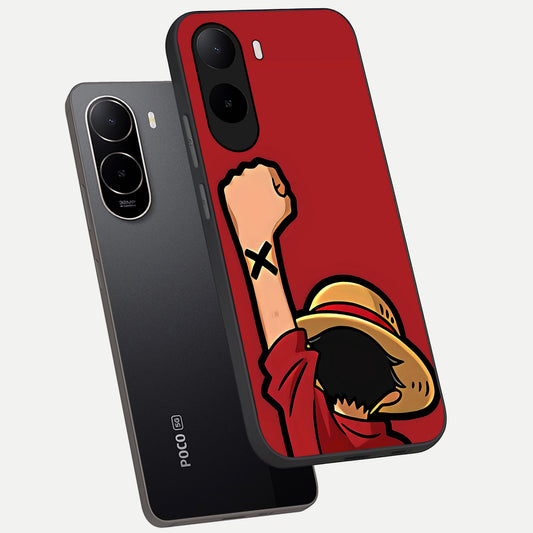  Luffy X Spirit phone case For Poco C85x showing premium glass back cover with detailed artwork