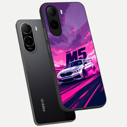  MS Neon Car phone case For Poco C85x showing premium glass back cover with detailed artwork