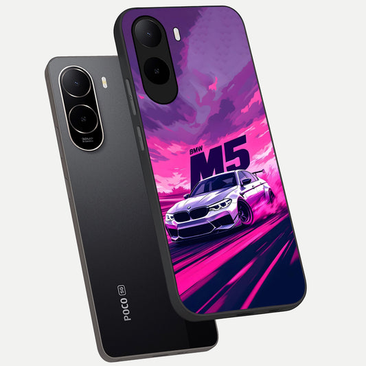  MS Neon Car phone case For Poco C85x showing premium glass back cover with detailed artwork