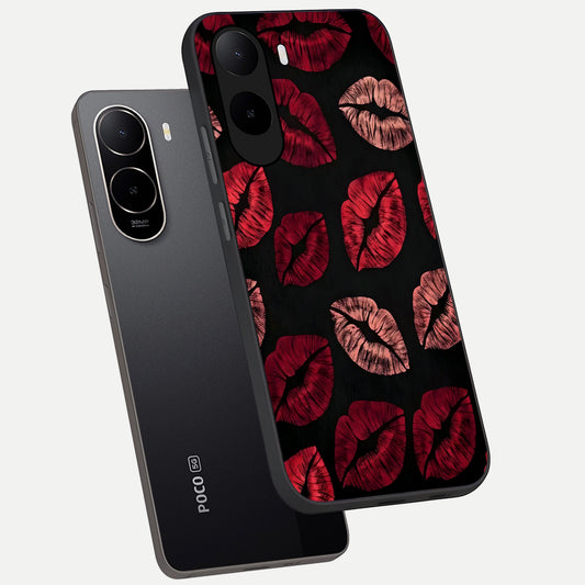  Midnight Kiss Love phone case For Poco C85x showing premium glass back cover with detailed artwork